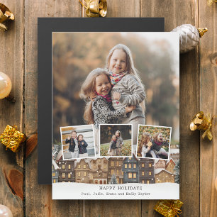 Collage à quatre photos du village d'hiver de Snow