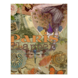 Collage Art Déco Paon Flapper Paris Vintage