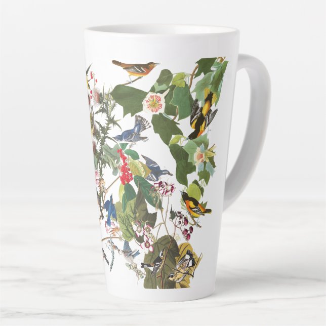 Collage Audubon d'oiseaux Faune Floral Latte Mug (Angle droit)