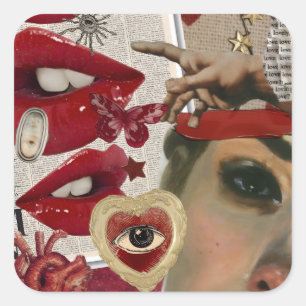 Collage aux lèvres rouges Autocollant carré d'ar