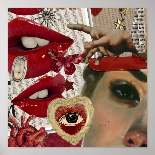Collage aux lèvres rouges | Impression de cœur d'a (Devant)