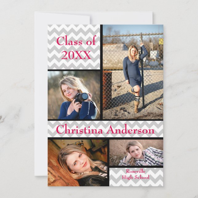 Collage Chevron Gris - Faire-part de Remise de Dip (Devant)