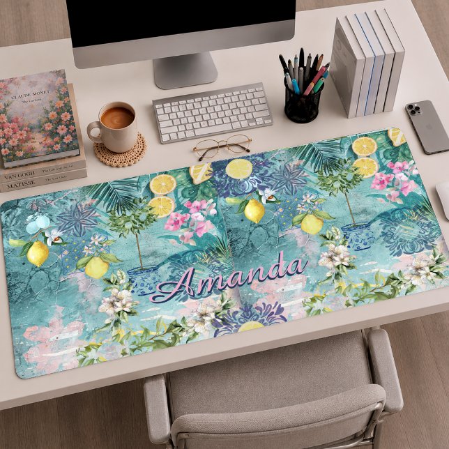 Collage chic bleu turquoise floral sicilien Citrus (Créateur téléchargé)