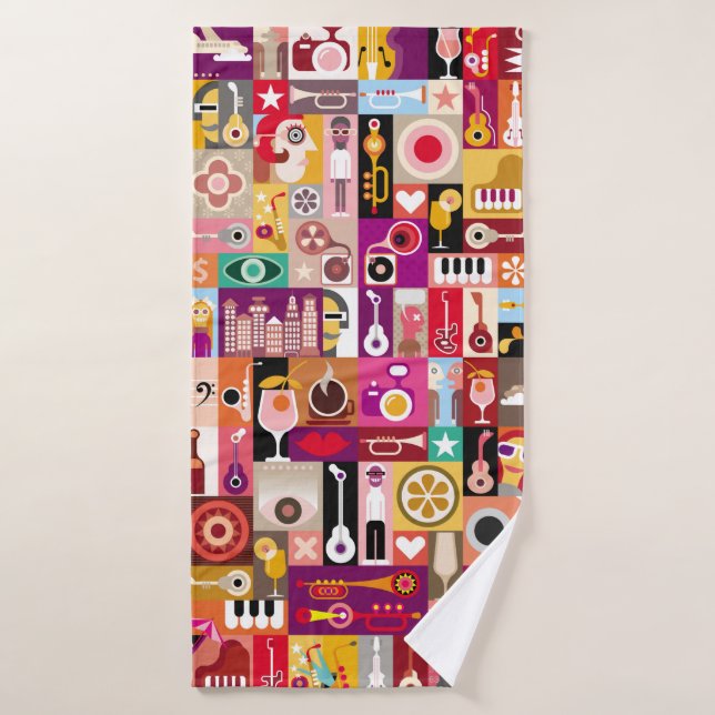 Collage d'art, illustration vintage musicale. Patc (Serviette de bain)