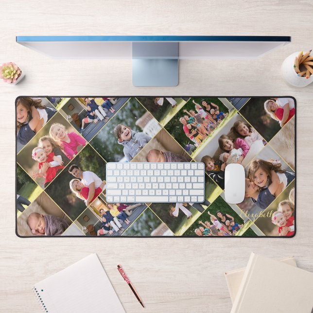 Collage de 9 photos personnalisable avec monogramm (Customizable 9 Photo Collage Monogram Home Office Desk Mat)