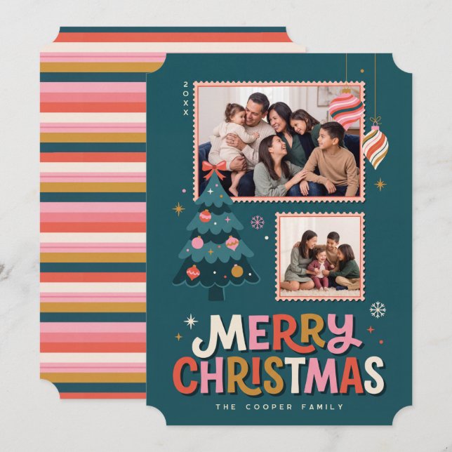 Collage de carte de Noël rétro timbre-poste (Devant / Derrière)
