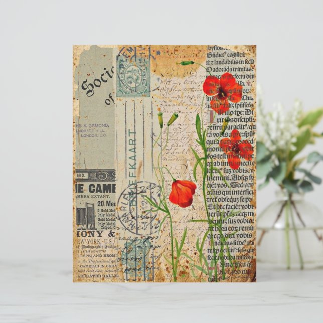Collage de coquelicots rouges dans un journal dést (Debout devant)