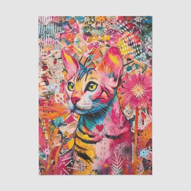 Collage de papier de soie chat mixte (Recto)