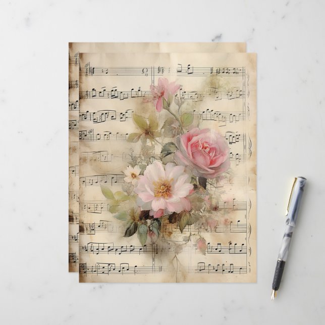 Collage de partition musicale et de roses (Devant/Arrière en situation)
