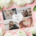 Collage de photos budgétaires Invitations de maria<br><div class="desc">Invitation vos invités à célébrer votre jour de mariage, avec cet élégant collage photo, avec 4 photographes un coeur avec les noms de la mariée et du marié et la date du mariage. Overleaf est un modèle mariage élégant qui est facile à customiser. * Veuillez noter que ce dessin est...</div>