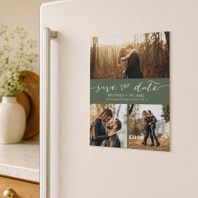 Collage de photos Dark Sage Simple Faire-part de m (Announce your wedding with this custom photo collage save the date design. )