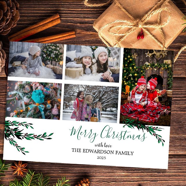 Collage de photos de famille Carte magnétique de N (Create your own family photo collage Merry Christmas magnetic card.)