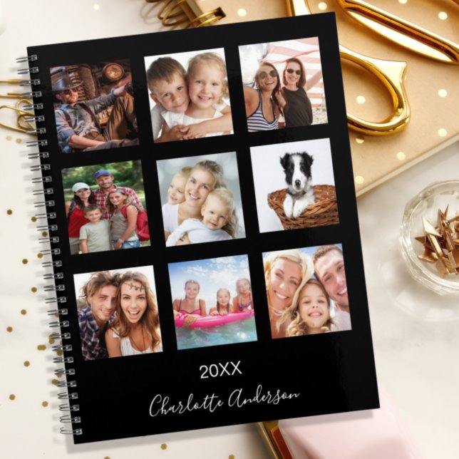 Collage de photos de famille monogramme noir 2027 (Créateur téléchargé)