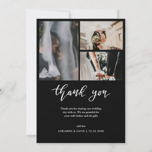 Collage de photos de mariage Élégant Noir Merci