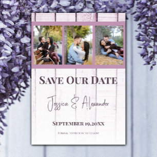 Collage de photos en bois magenta Save The Date