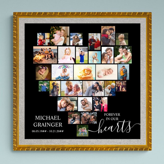 Collage de photos en forme de coeur Affiche funéra (Funeral memorial poster to order professionally printed or as a printable digital download)