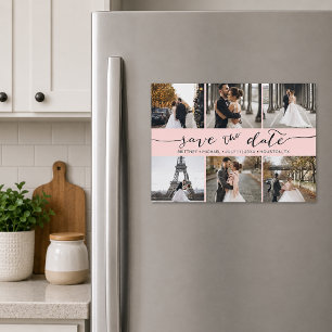 Collage de photos moderne rose Enregistrez la date