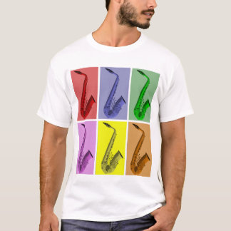 Collage de T-shirt coloré de musique de saxophones