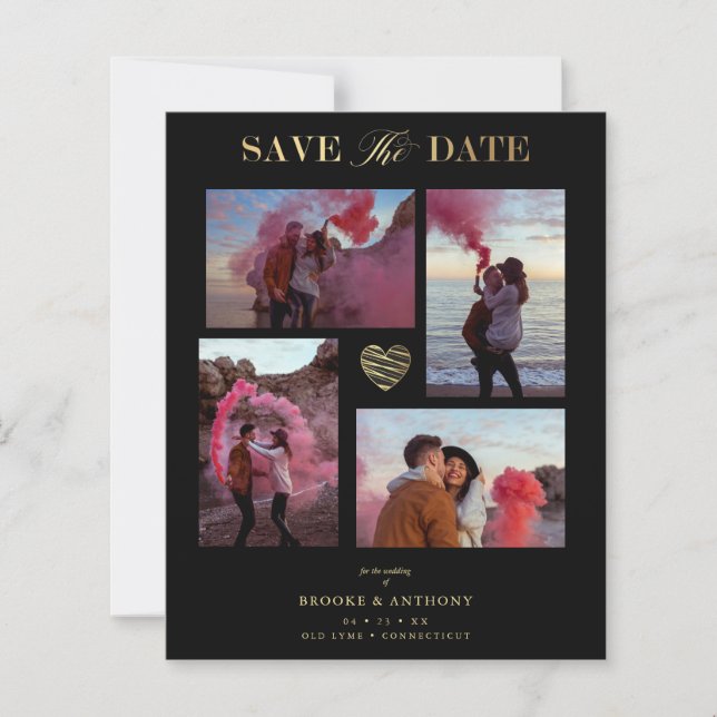 Collage noir Mariage Gold Heart 4 Photos (Devant)