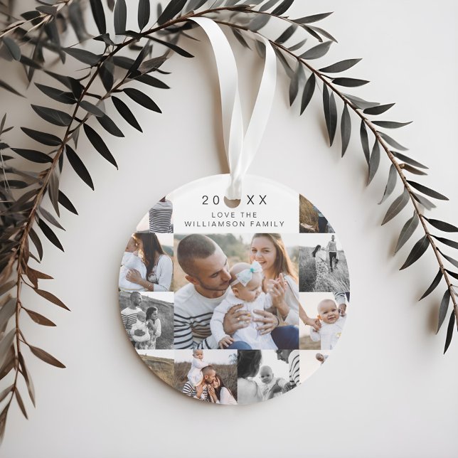 Collage photo à grille multiple Pine noire et or (Multiple Grid Photo Collage Black & Gold Pine Ornament)