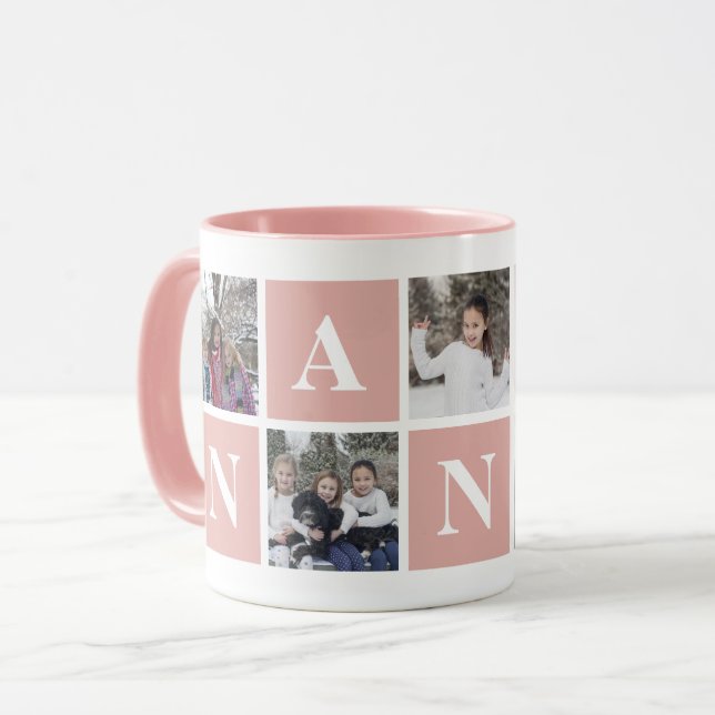 Collage photo cool rose et blanc Nanna Mug (Devant gauche)