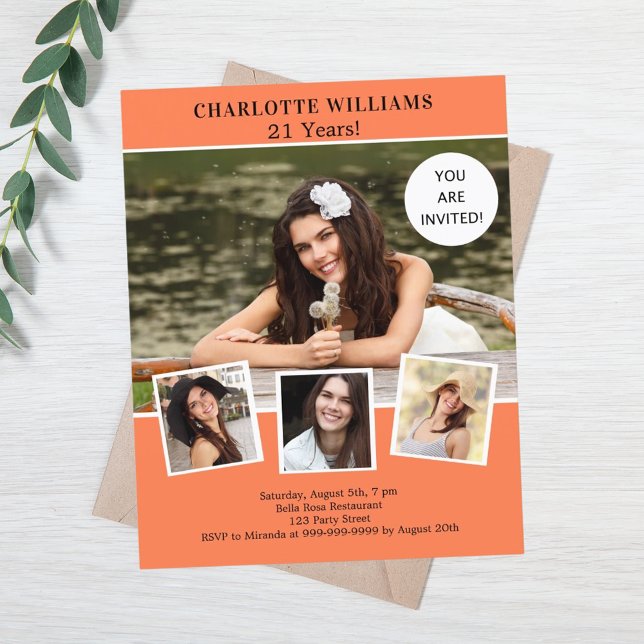 Collage photo corail invitation anniversaire (Créateur téléchargé)