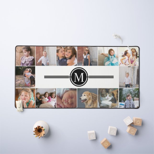 Collage photo de 14 photos et monogramme noir (Tableau pour enfants)