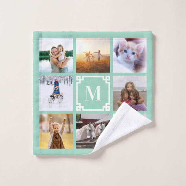 Collage photo de 8 avec monogramme grec en turquoi (Gant de toilette)