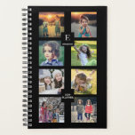 Collage photo de famille personnalisé noir personn<br><div class="desc">Photo de famille personnalisée moderne collage,  noir,  planificateur.
Vous pouvez le personnaliser et ajouter vos propres photos à l'avant,  ajouter votre nom,  monogramme,  texte et année.</div>