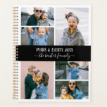 Collage photo de la famille Black White<br><div class="desc">Un planificateur élégant que vous pouvez personnaliser avec six de vos propres photos dans un montage photo minimaliste. Personnalisez davantage avec votre nom ou votre nom de famille en lettres de calligraphie blanche. Le fond est orné d'une motif de rayures noires et blanches chic.</div>
