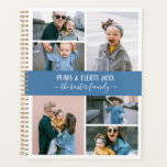 Collage photo de la famille Bleu Blanc<br><div class="desc">Un planificateur élégant que vous pouvez personnaliser avec six de vos propres photos dans un montage photo minimaliste. Personnalisez davantage avec votre nom ou votre nom de famille en lettres de calligraphie blanche. Le dos est orné d'un motif à rayures bleues et blanches.</div>