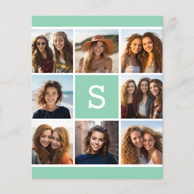 Collage photo de menthe et blanc avec Monogramme (Devant)