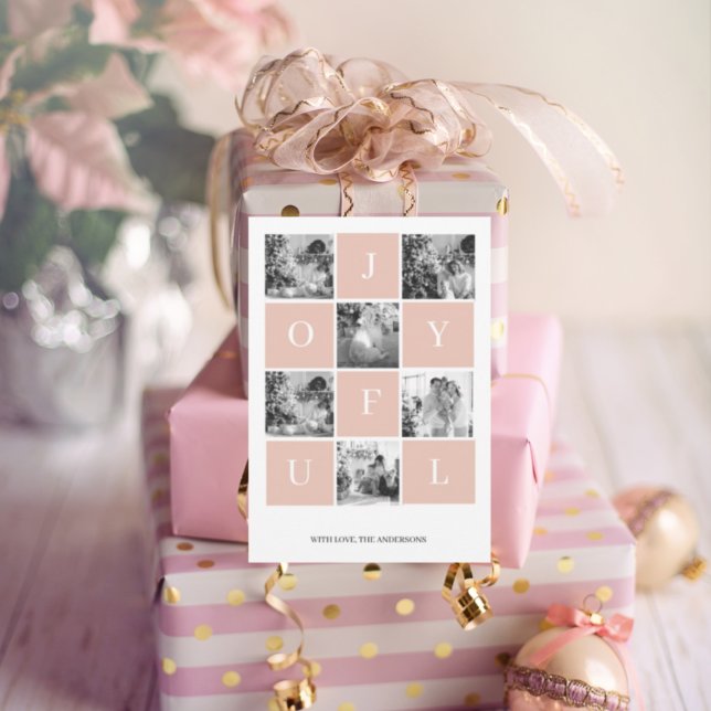 Collage photo de Noël | Joyeux rose pastel (Créateur téléchargé)