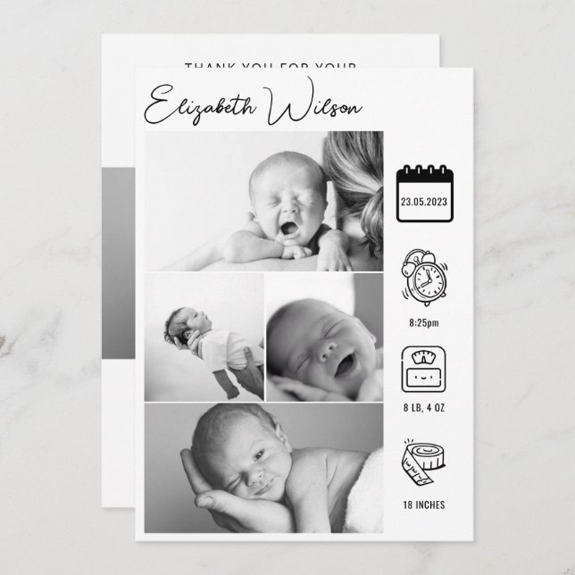 Collage photo du nouveau-né Faire-part de naissanc (Devant / Derrière)