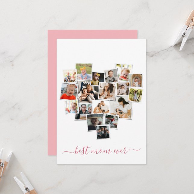 Collage photo en forme de coeur Carte de fête des  (Devant/Arrière en situation)