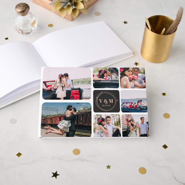 Collage photo et monogramme | Livre d'or mariage (Recto ouvert)