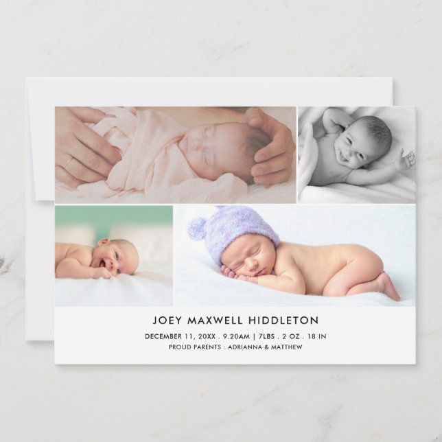 Collage photo minimal faire-part de naissance (Devant)