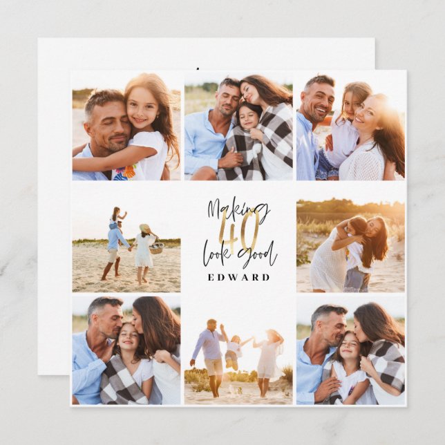 collage photo moderne de 40e anniversaire noir et  (Devant / Derrière)