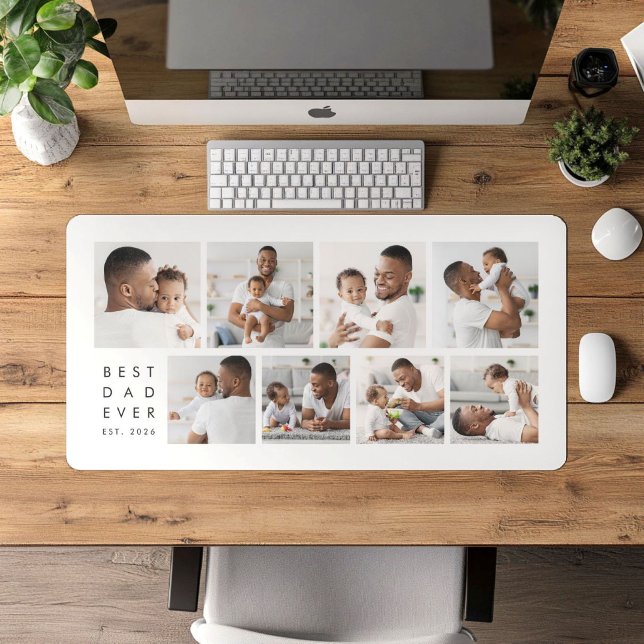 Collage Photo Moderne Meilleur Papa Ever (Modern Photo Collage Best Dad Ever Desk Mat)