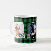 Collage photo Motif à plaid vert Monogramme Mug