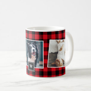 Collage photo Motif rouge Monogramme Mug