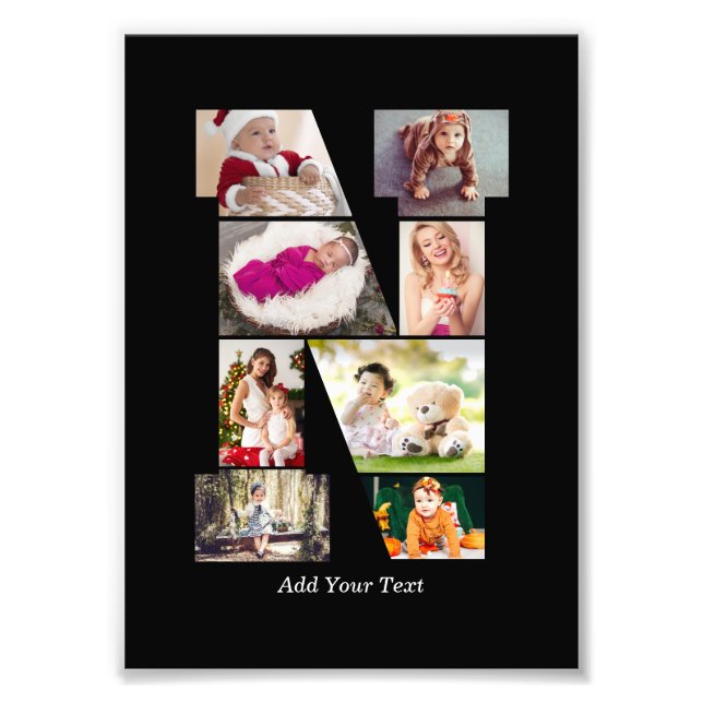Collage photo N en lettres noires et blanches (Devant)
