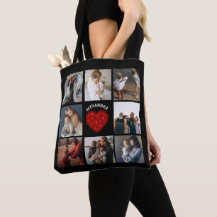 Collage photo noir Sac fourre-tout de coeur roug