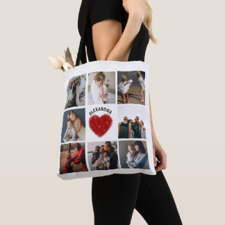Collage photo noir | Sac fourre-tout de coeur roug