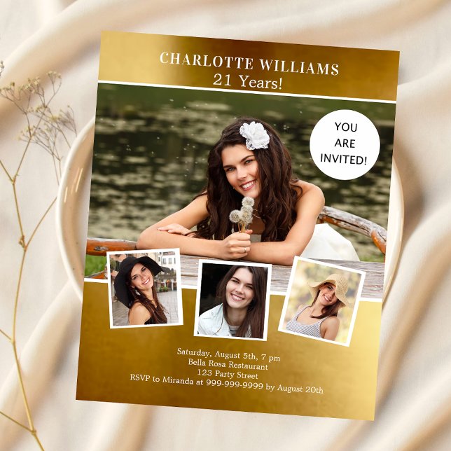 Collage photo or invitation d'anniversaire (Créateur téléchargé)