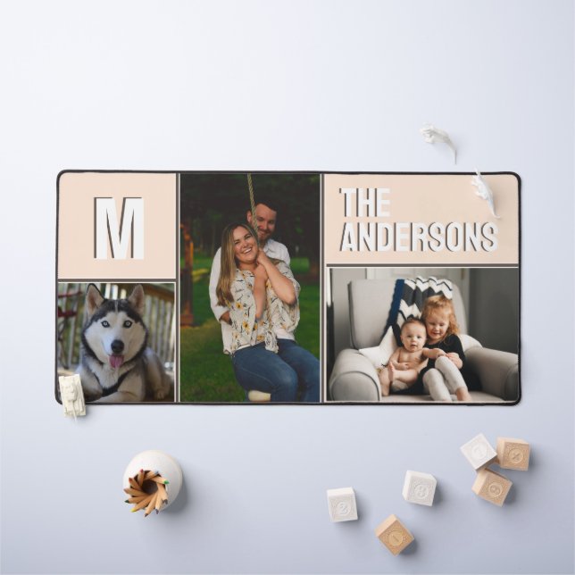 Collage photo personnalisé 3 Monogramme rose (Tableau pour enfants)