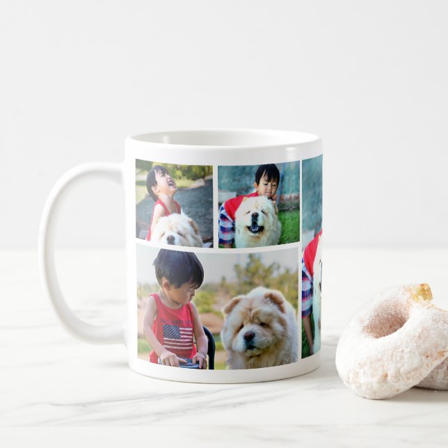Collage photo personnalisé 7 Photo Mug café (Avec donut)