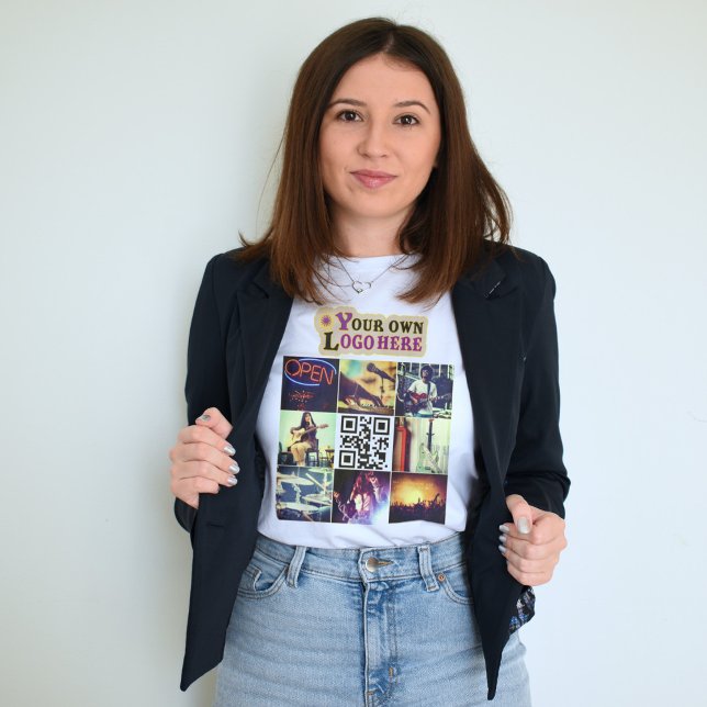 Collage photo personnalisé code Qr et logo T-Shirt (Créateur téléchargé)