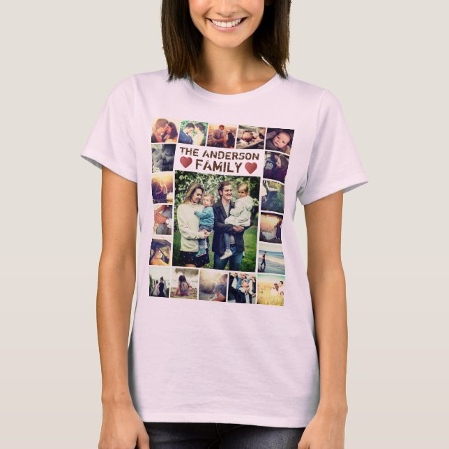 Collage photo personnalisé Coeurs et texte T-Shirt (Devant)