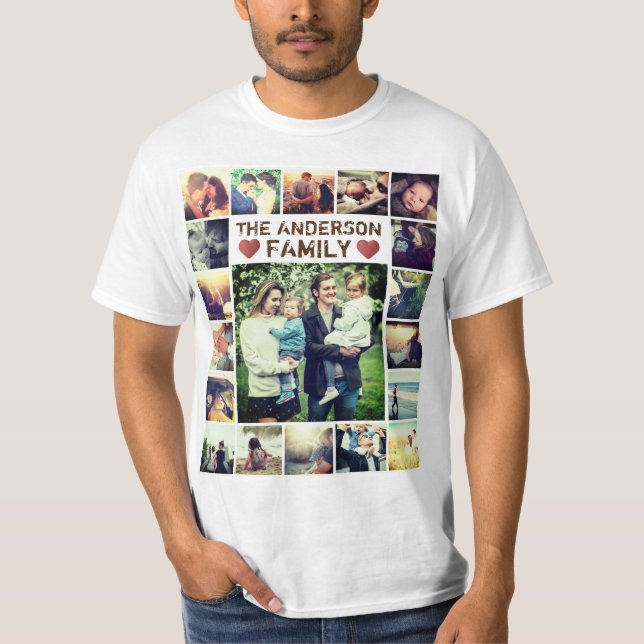 Collage photo personnalisé Coeurs et texte T-Shirt (Devant)